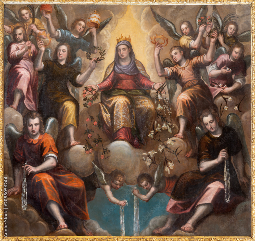 Obraz premium Vicenza - The baroque painting of Virgin of the Rosary in chruch Chiesa di Santa Corona by Alessandro Maganza ( 1556 – 1632).