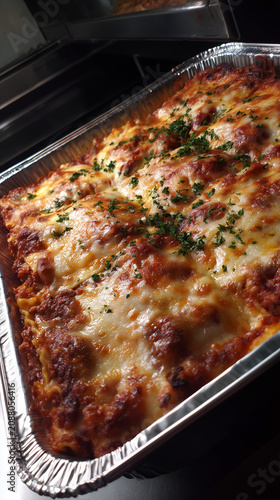 Frisch gebackene Lasagne mit goldbrauner Käsekruste in einer Auflaufform. Herzhaftes italienisches Ofengericht – ideales Food-Motiv für Küche, Rezepte, Gastronomie und Werbung.