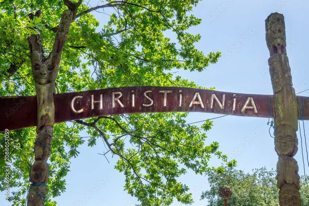 Fototapeta premium Freetown Christiania community entrance sign in Copenhagen, Denmark