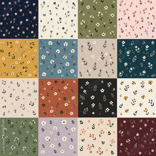 Slika na platnu multiple set on small colorful floral pattern on different background