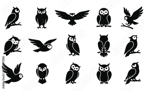 Halloween vector bundle black owl silhouettes for spooky designs graphics october celebrations