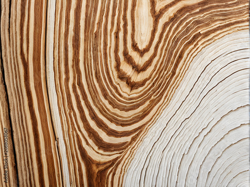 Macro Wood Texture with Abstract Concentric Annual Rings and Natural Cracks