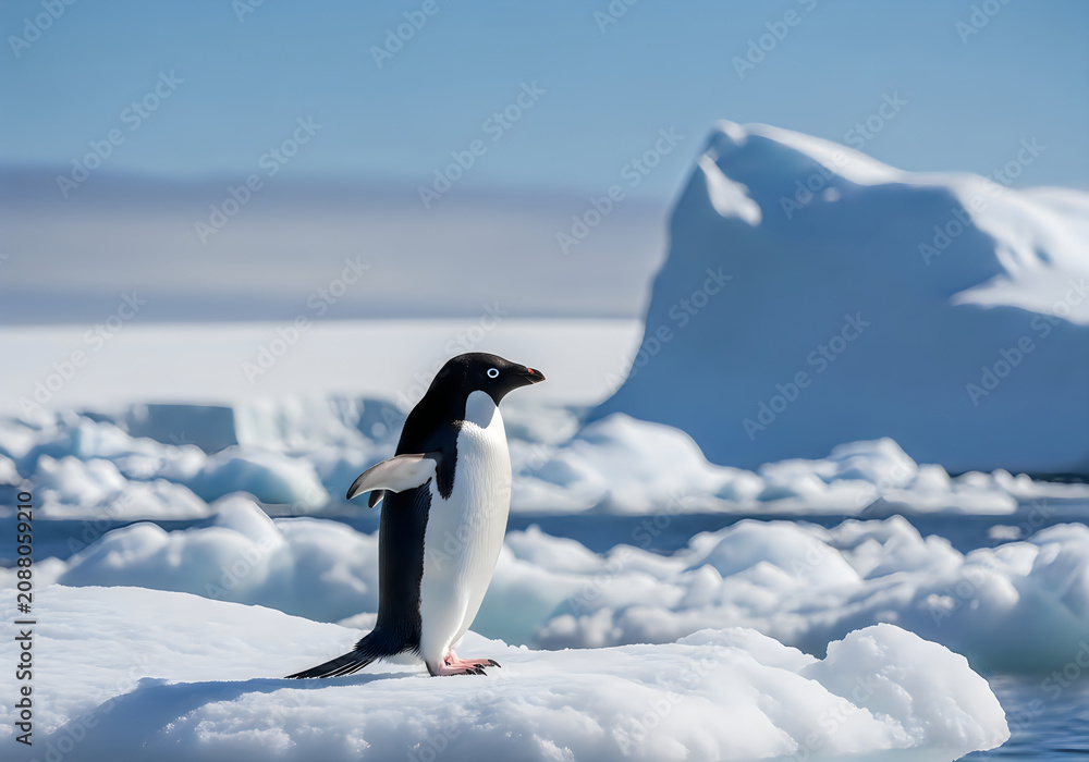 Obraz premium Penguin standing on icy snowy landscape