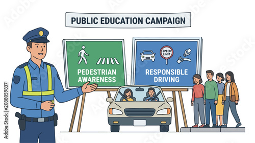 Police officer conducting a public education campaign about traffic safety and awareness.