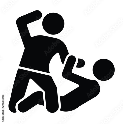 Cuadro en lienzo Violent physical assault stick figure icon, aggressive man attacking victim on g