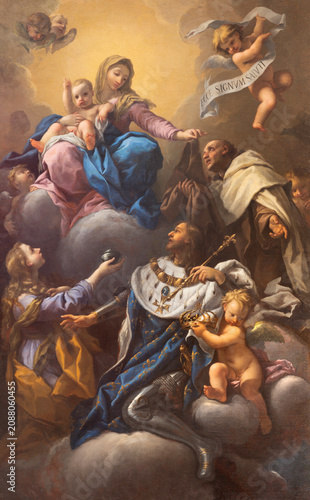PISA, ITALY - JUNE 22, 2026: The baroque painting of Madonna with the St. Mar...