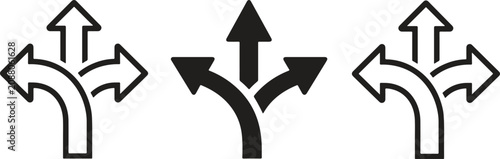 Foto Set of three-way directional arrow icons in solid and outline styles