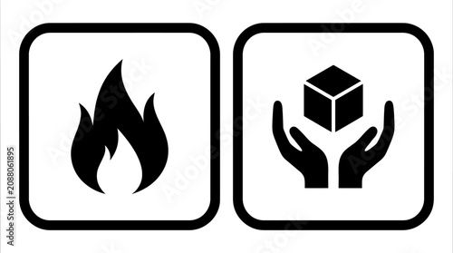 Schilderij op canvas Set of shipping icons including fire hazard and fragile handle with care symbols