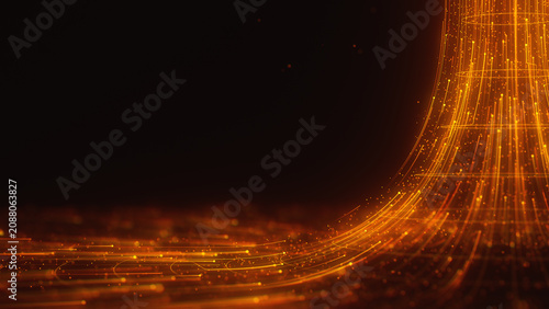 Golden abstract data flow in cyber black hole. 3D quantum information vortex with magic particles.