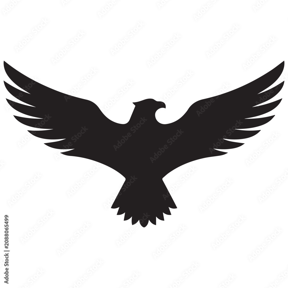 Obraz premium Black silhouette of an eagle soaring with wings spread wide silhouette predator wildlife isolated