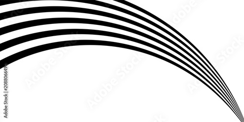 Billede på lærred Black on white abstract perspective line wave stripes with 3d dimensional effect isolated on white