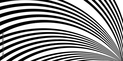 Billede på lærred Black on white abstract perspective line wave stripes with 3d dimensional effect isolated on white