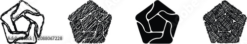фотографія A collection of four distinct pentagonal graphic elements showcasing varied arti