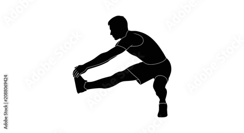 Obraz na plátně Man stretching leg in athletic pose black silhouette against white background