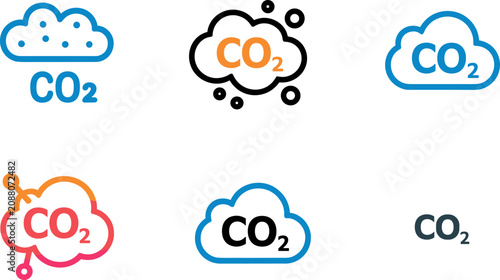 Carbon Dioxide CO2 Cloud Icon Set for Air Quality and Environmental Monitoring