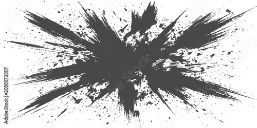 Tableau sur toile Ink Splatter Explosion: An abstract dynamic design featuring a chaotic explosion of black ink splatters and sharp brush strokes, conveying raw energy and creative disruption