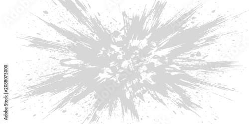 Foto Splatter Effect: A dynamic explosion of white paint splatters creating an abstract, energetic burst, suggesting a powerful artistic expression or a forceful impact