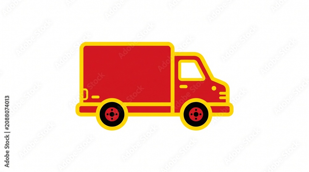Naklejka premium Red delivery truck icon representing logistics transport in a flat style