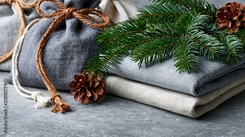 Festive Holiday Decoration with Natural Elements and Sustainable Textiles