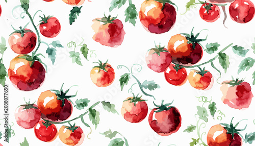 Artistic red tomato pattern in watercolor