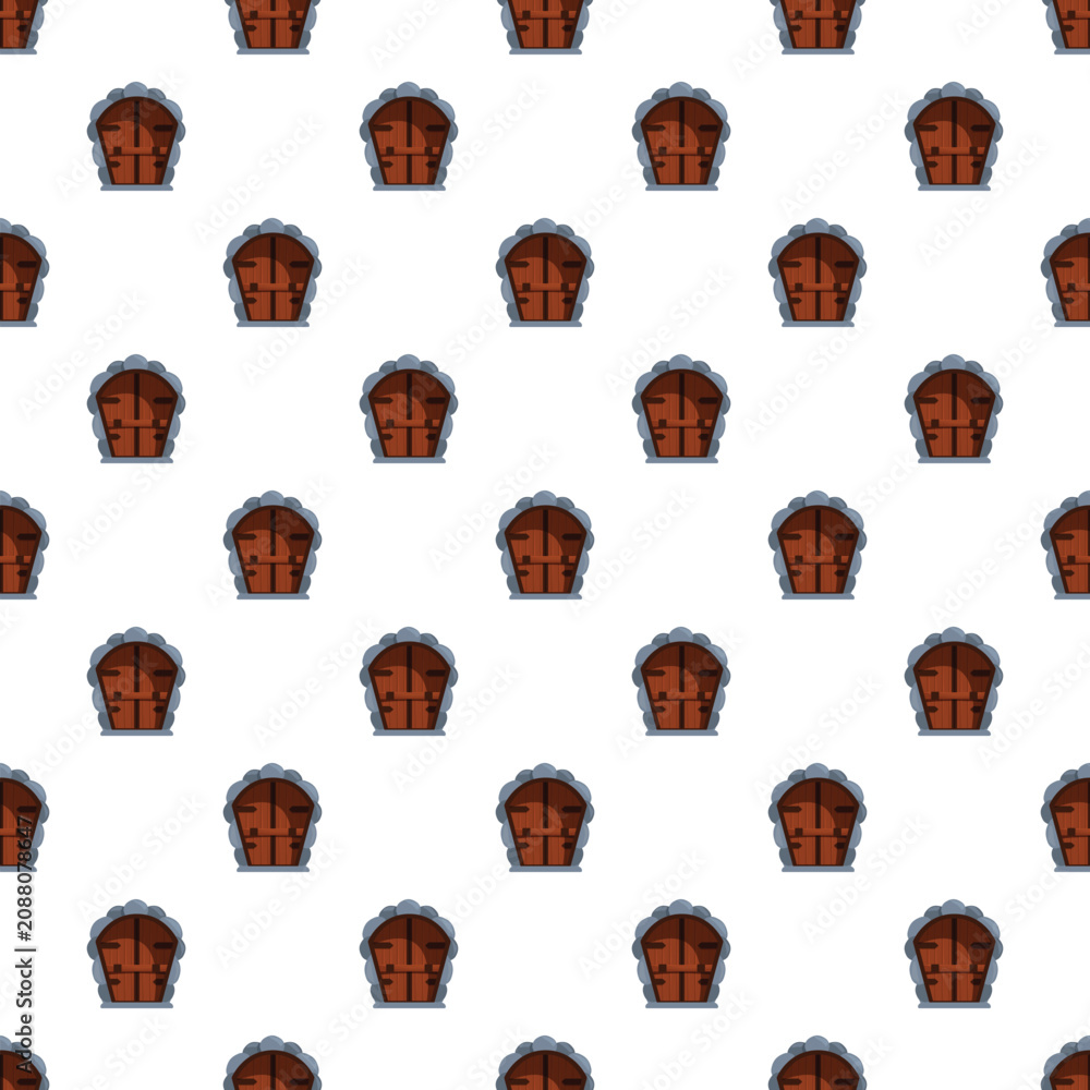 Obraz premium Cartoon old wooden cave doors creating a seamless textured pattern