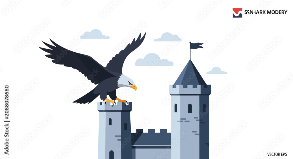Fototapeta premium Eagle landing on castle tower
