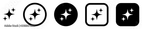 Photos AI sparkles icon set with magic stars and enhancement symbols in outline, solid circle and square styles
