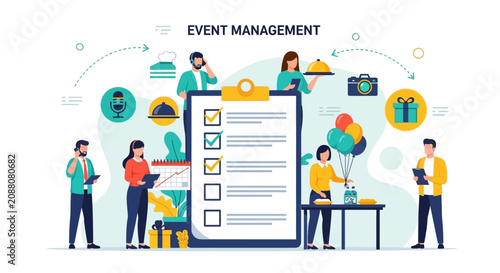 Bilde på lerret Event Management Planning Process Flat Design Illustration