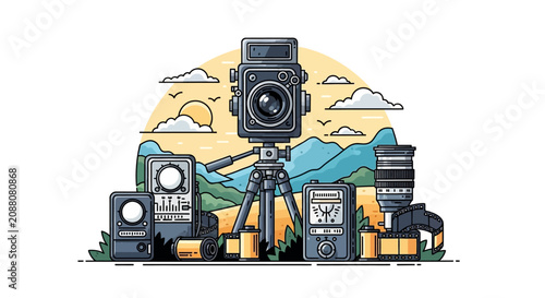 Konstfotografi Vintage Photography Equipment Vector Illustration