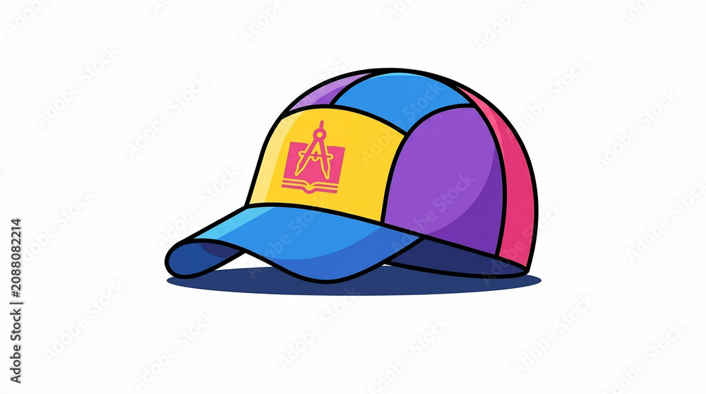 Fototapeta premium Colorful Patchwork Baseball Cap Representing Academic Spirit 