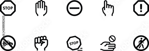 Fotografía Warning stop icons, prohibition hand and restricted access symbols vector artwor