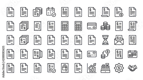Photos Business finance and accounting document line icons.