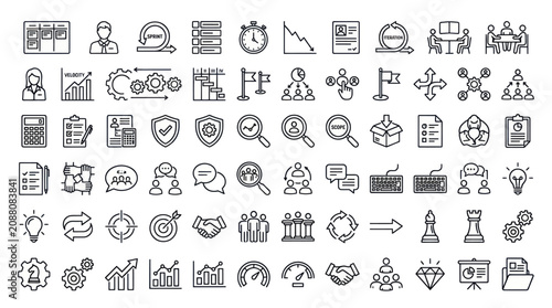 Business management and strategic planning line icon collection.