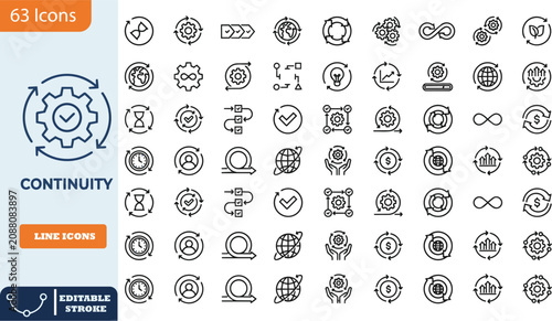 Continuity and process icons set with cycle icon workflow business proces
