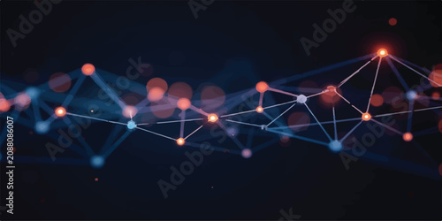 Schilderij op canvas Abstract digital network connection background with glowing nodes and lines conn