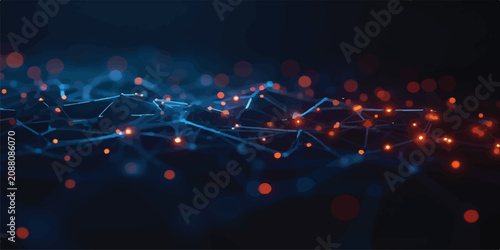 Photos Interconnected glowing nodes and data lines abstract digital infrastructure with