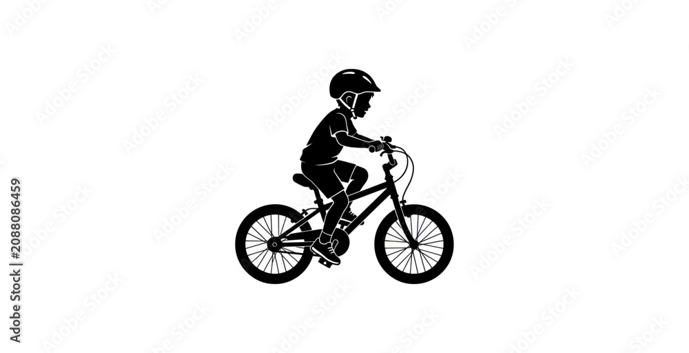 Fototapeta premium Child Riding Bicycle Silhouette Vector Illustration