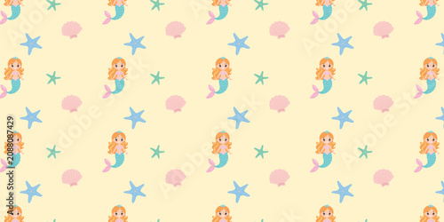 mermaid repeat patter with yellow background