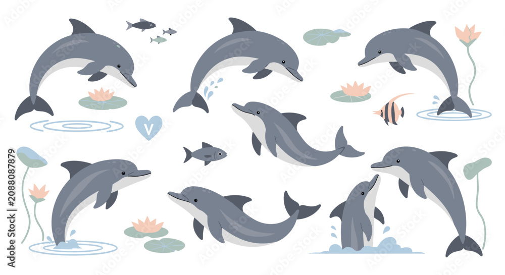 Naklejka premium Dolphins swimming in ocean water 2.