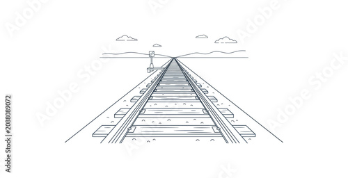 Railroad Tracks Perspective Vector Illustration