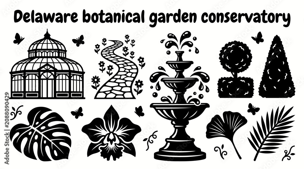 Fototapeta premium beautiful botanical garden in delaware featuring elegant glass conservatory flowering pathways ornamental fountains manicured hedges and seasonal plant collections creating a peaceful horticultural