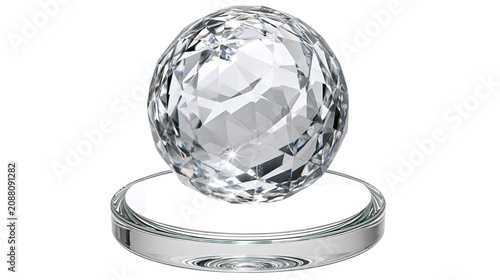 Fotografija Clear faceted crystal sphere on glass stand