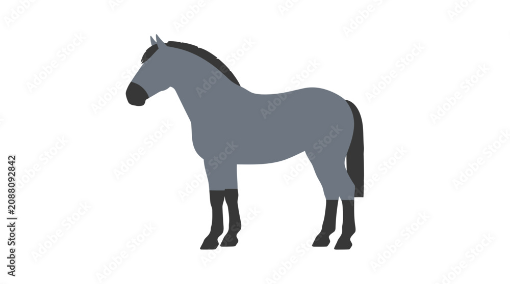 Fototapeta premium Flat Design Horse Silhouette, Gray Equine Animal Icon, Minimalist Style