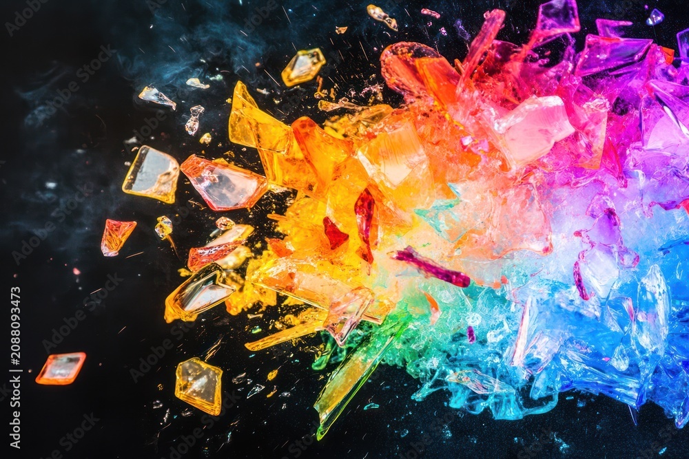 Fototapeta premium Colorful powder explosion with vibrant scattered fragments