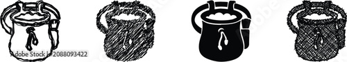 Photography Collection of four distinct chalk bag illustrations, varying in style from hand-
