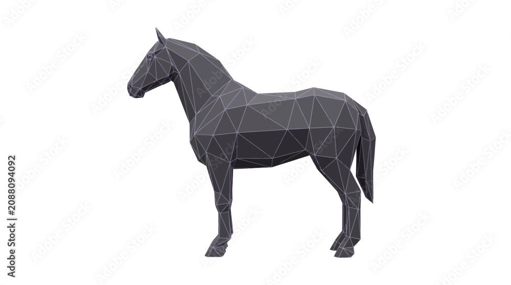 Fototapeta premium Low Poly Horse 3D Model on White Background