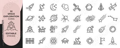 Space Exploration Outline Icon Set Editable Stroke Line Vector