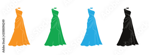 Schilderij op canvas Elegant Evening Gown Dress Icon Vector | Women's Fashion Dress  iconSymbol, Formal Wear, Bridal Boutique, Luxury Clothing, Party Dress, Ball Gown, Boutique Apparel, Fashion Illustration