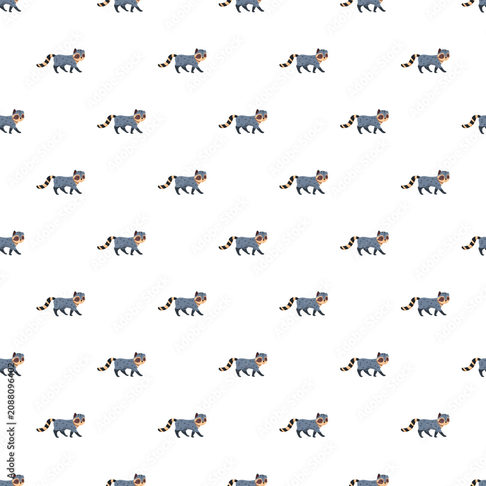 Fototapeta premium Cartoon civet cats creating a wild animal seamless pattern