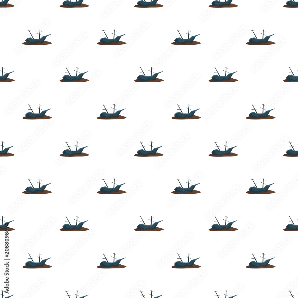 Fototapeta premium Sunken sailboat debris forming a seamless pattern on a white background